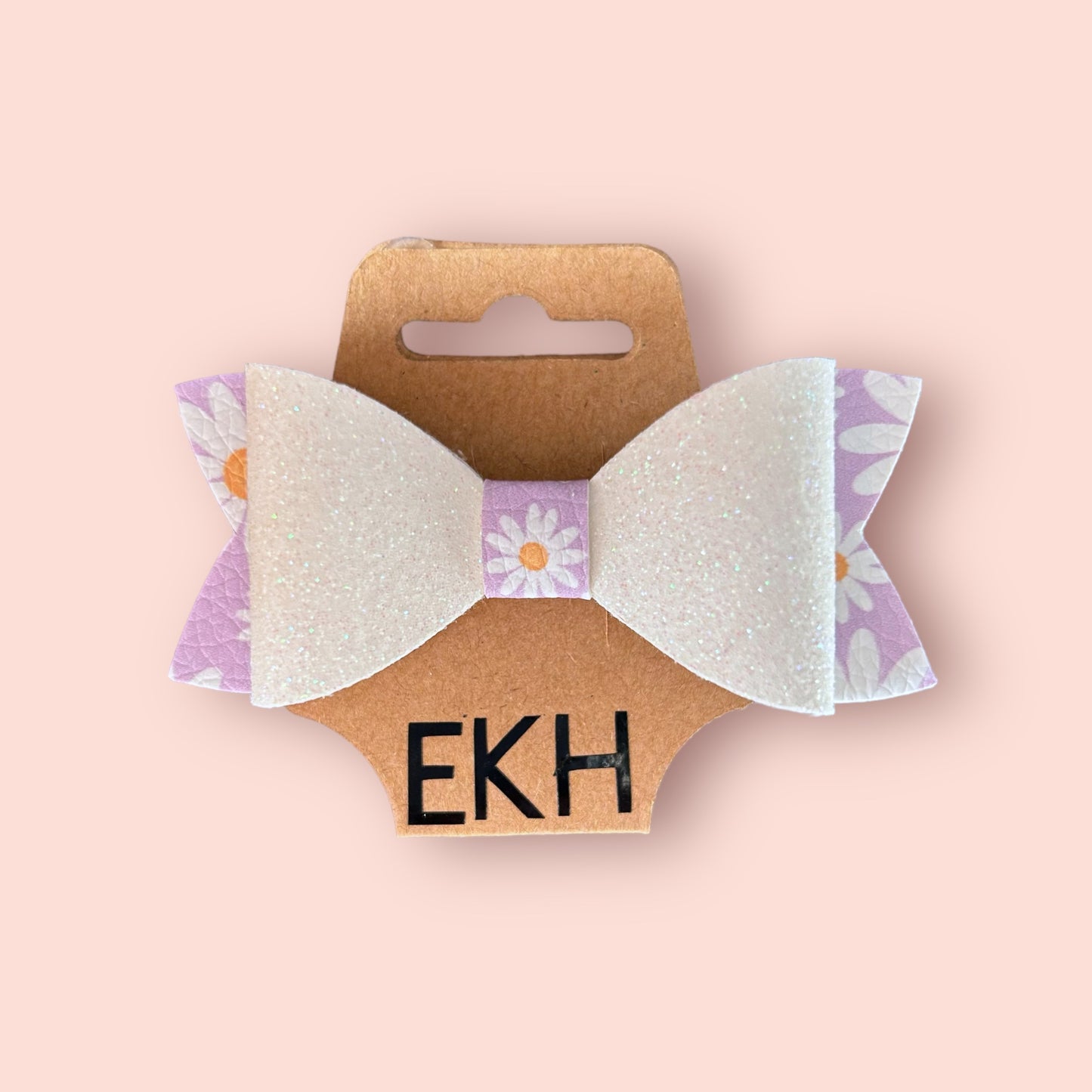 Delicate Daisies Faux Leather Hair Bow Clip
