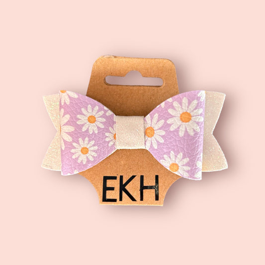 Delicate Daisies Faux Leather Hair Bow Clip